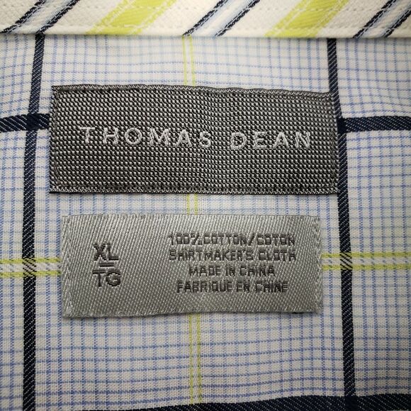 Thomas Dean Mens Shirt Size XL Blue Flip Cuff Button Front Long Sleeve Plaid - Picture 7 of 12